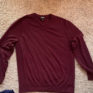 Express Men's Burgundy V-Neck Sweater